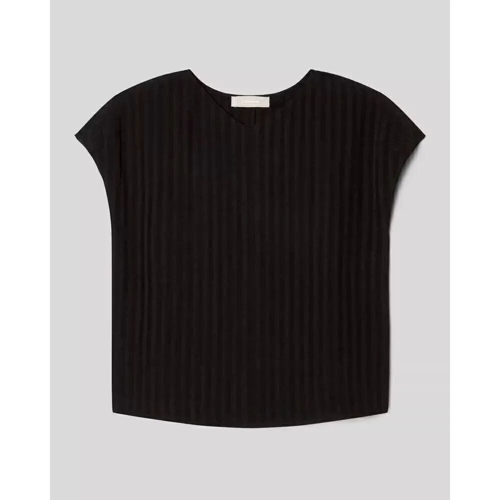 Everlane City Stripe V Neck Top Short Sleeve Pullover Black Shirt oversized